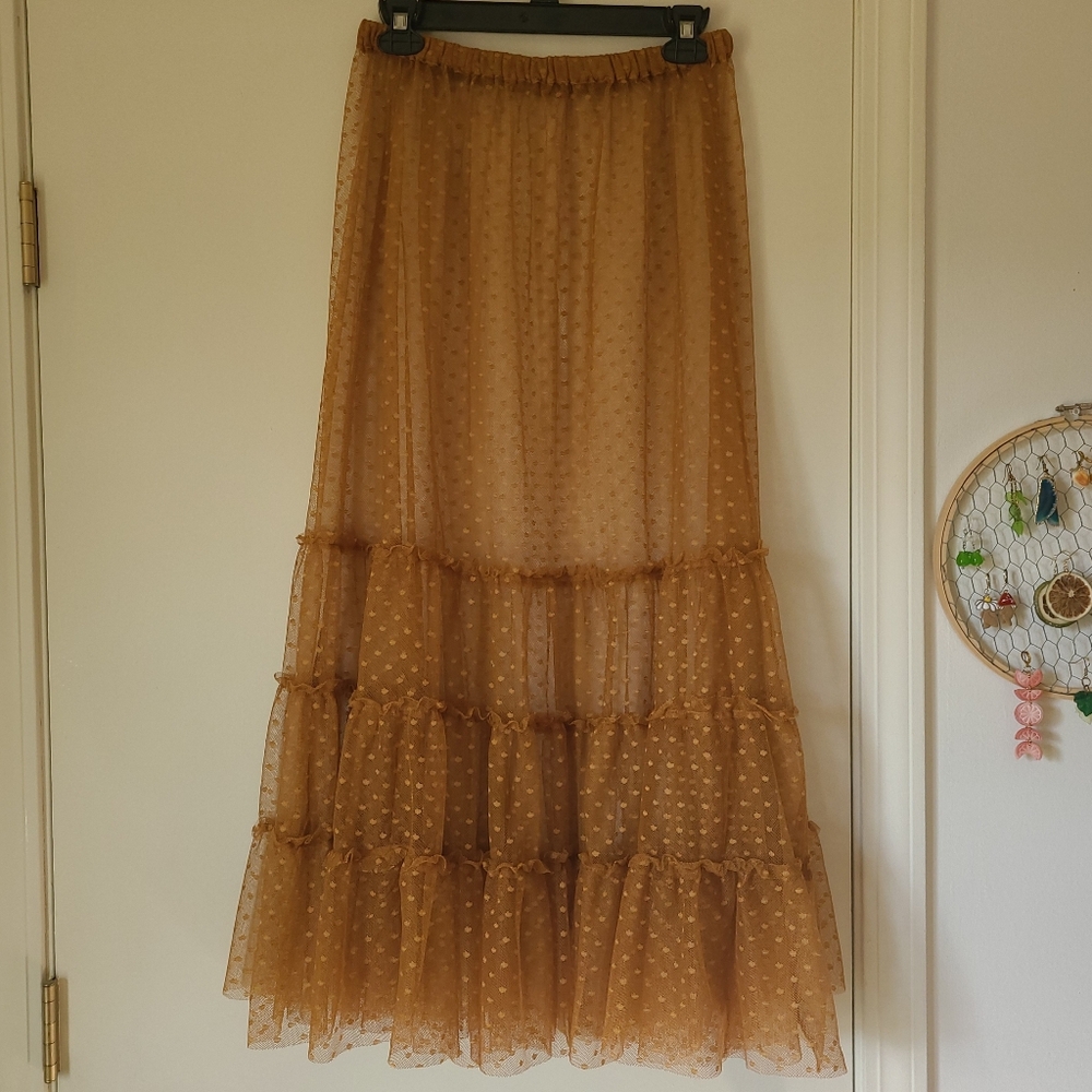 free people boho tiered mesh midi skirt